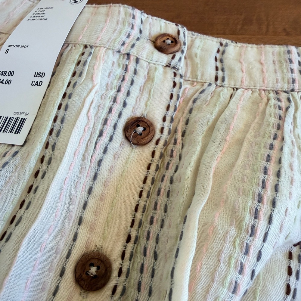 Kimchi Blue Urban Outfitters Striped Button Front Mini‎ Skirt Neutral Small NEW - Picture 6 of 12
